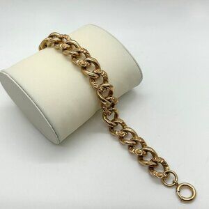 Vintage GoldTone Chunky Chain Bracelet Textured Links Thumbless Spring Ring